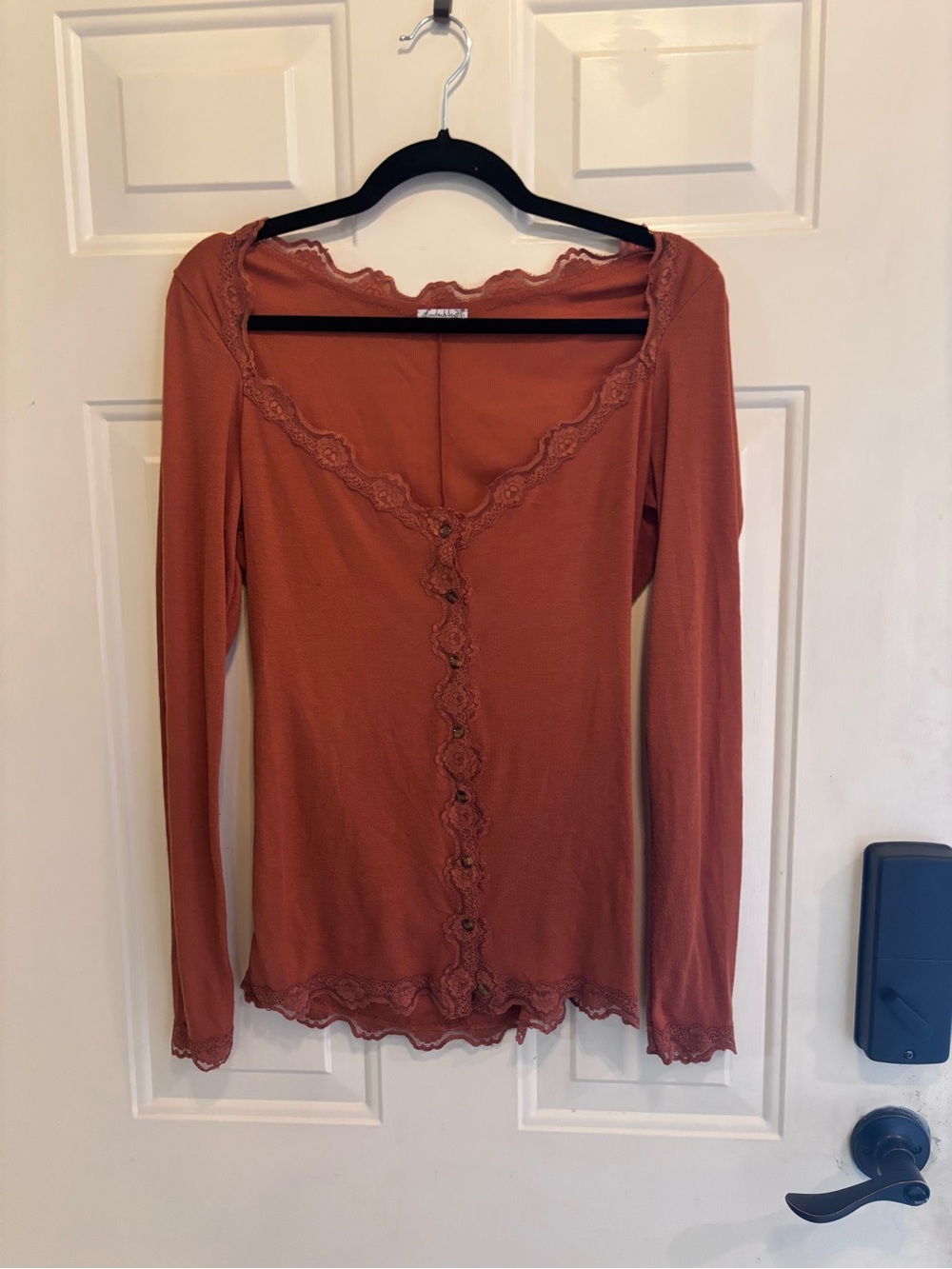 Free People Lace-Trim Long Sleeve Top - Rust - Picture 4 of 4